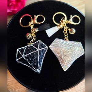 Gold and Silver Diamond Handbag Charm - Keychain Set